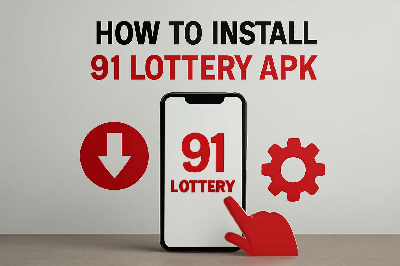 Informational scene depicting the installation process for 91 Lottery APK.