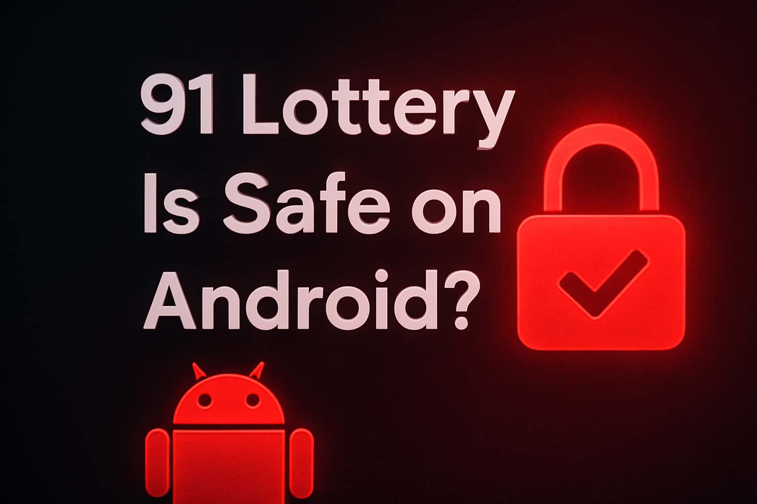 An educational scene focused on the safety of 91 Lottery app on Android devices.